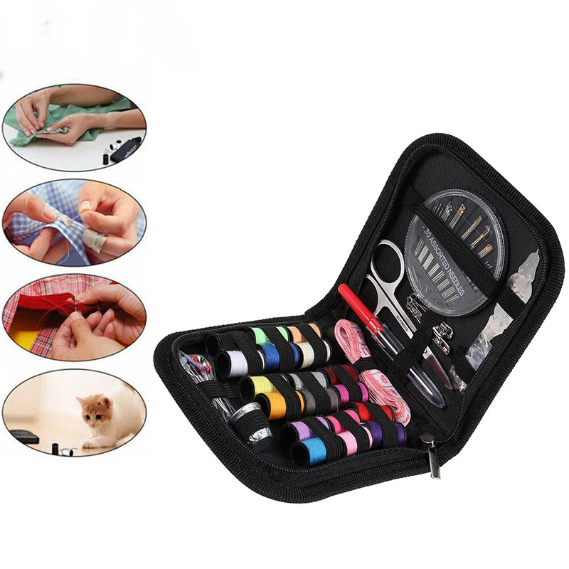 

58pcs Sewing Kit Lightweight Portable Travel Blue Zipper Bag Home Camping Needle Thread Scissors Set Storage Tidy Clean