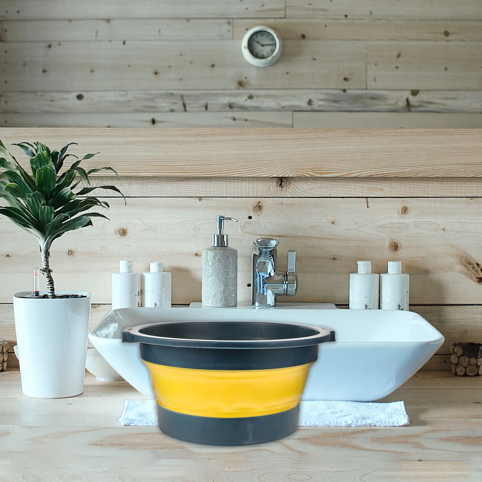 

Foldable Wash Basin Collapsible Cleaning Basin TPR Material Blue Yellow Practical Hanging Storage Portable Face