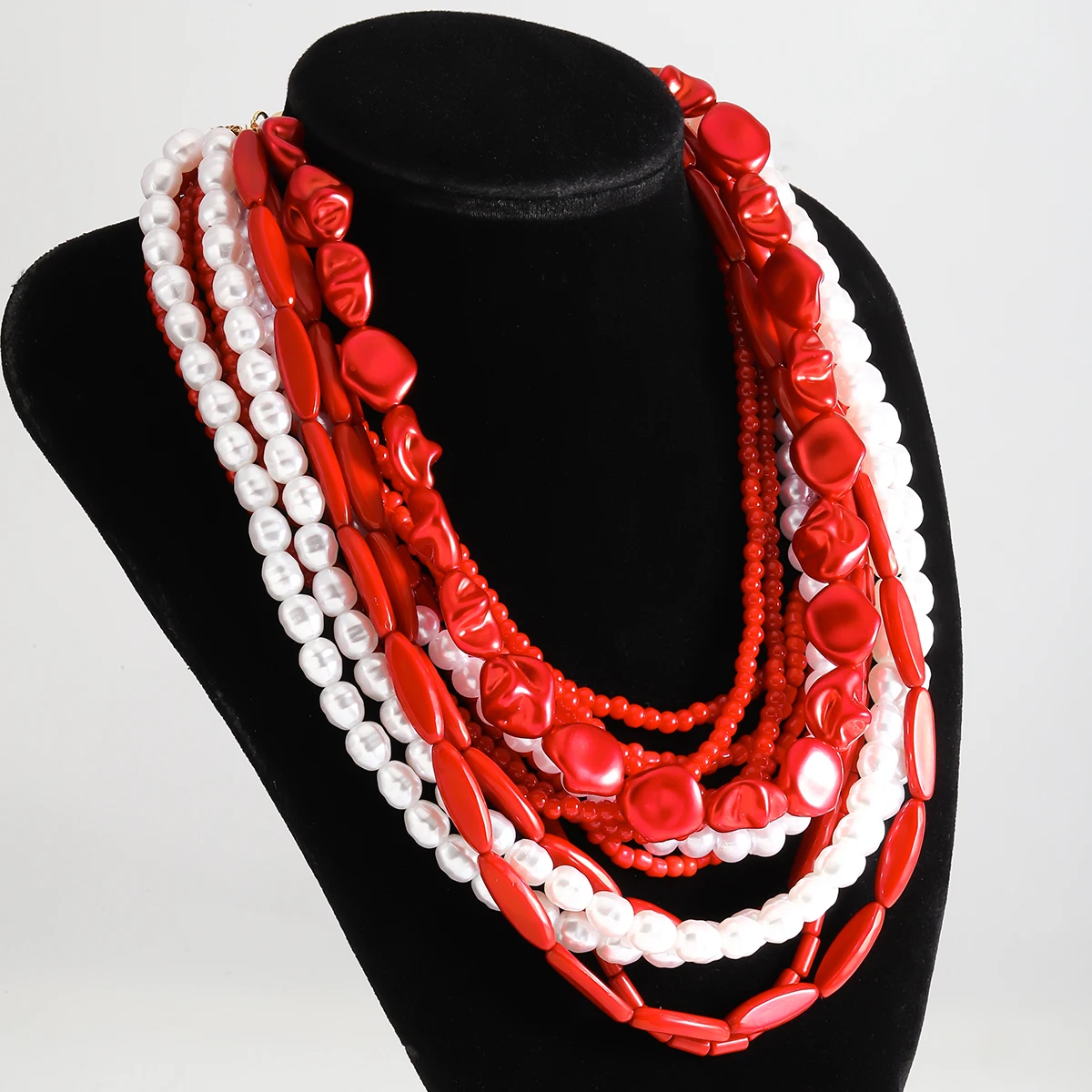 2024 New ZAA Summer Coral Red Imitation Pearl Beaded Necklace，Multi-layered Long Necklace，Fashionable Women\'s Jewelry Accessorie