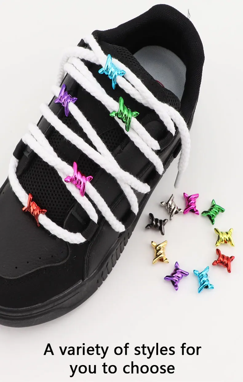 2 Stück Schuh-Charms, Draht-Dorn-Knoten, Metallschnallen, Schuhband-Zubehör, Schuhblume, Schuh-Dekorations-Eisenring, Schuhbänder – Detail 1