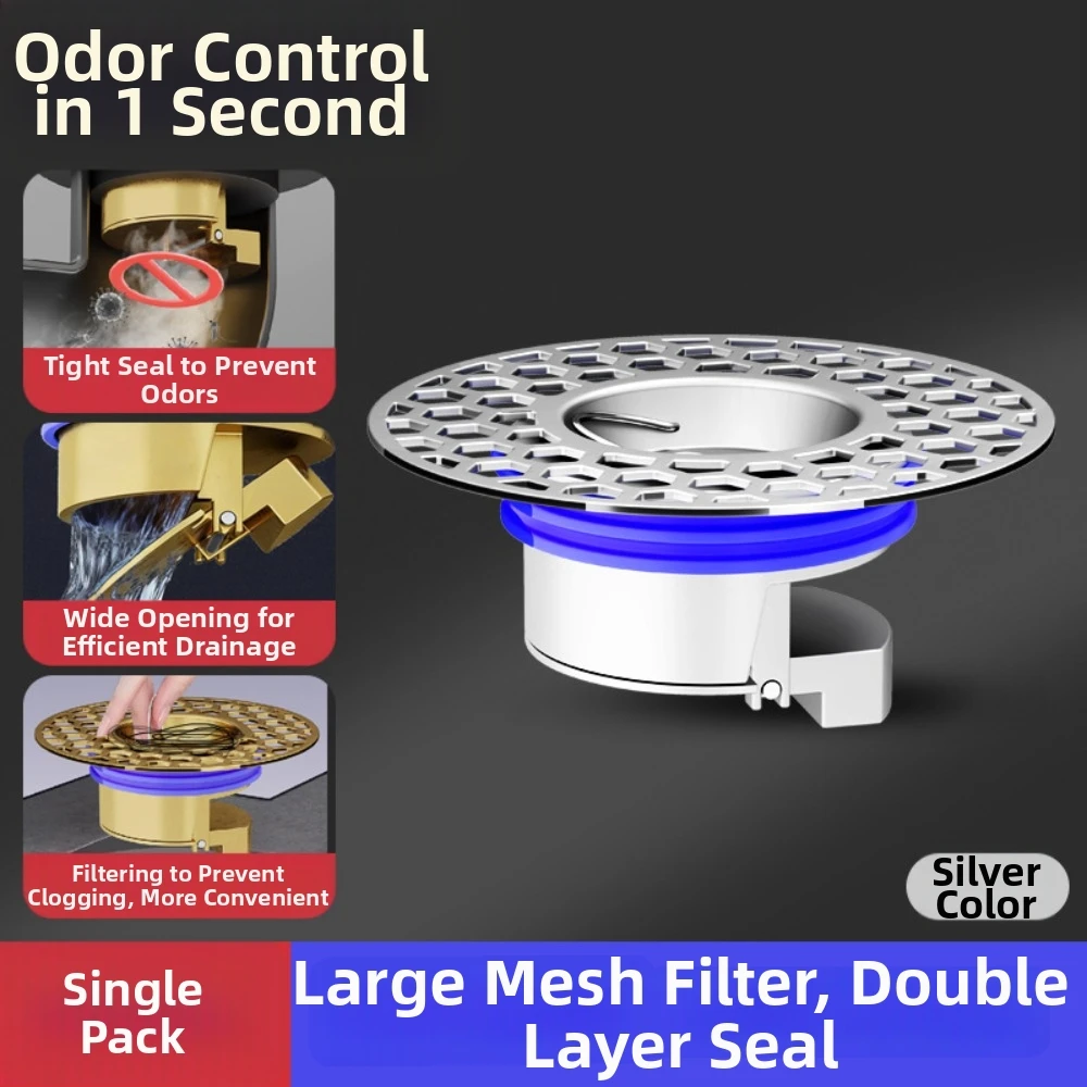 Removable Floor Drain Core Gravity Closure Silicone Seal Ring Floor Drain Insert Anti Odor Design Honeycomb Filter Drain Plug