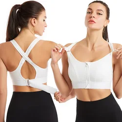 Women Shockproof Sports Bras Front Zipper Adjustable Strap Running Underwear Slim Elastic Crop Top Fitness Athletic Brassiere