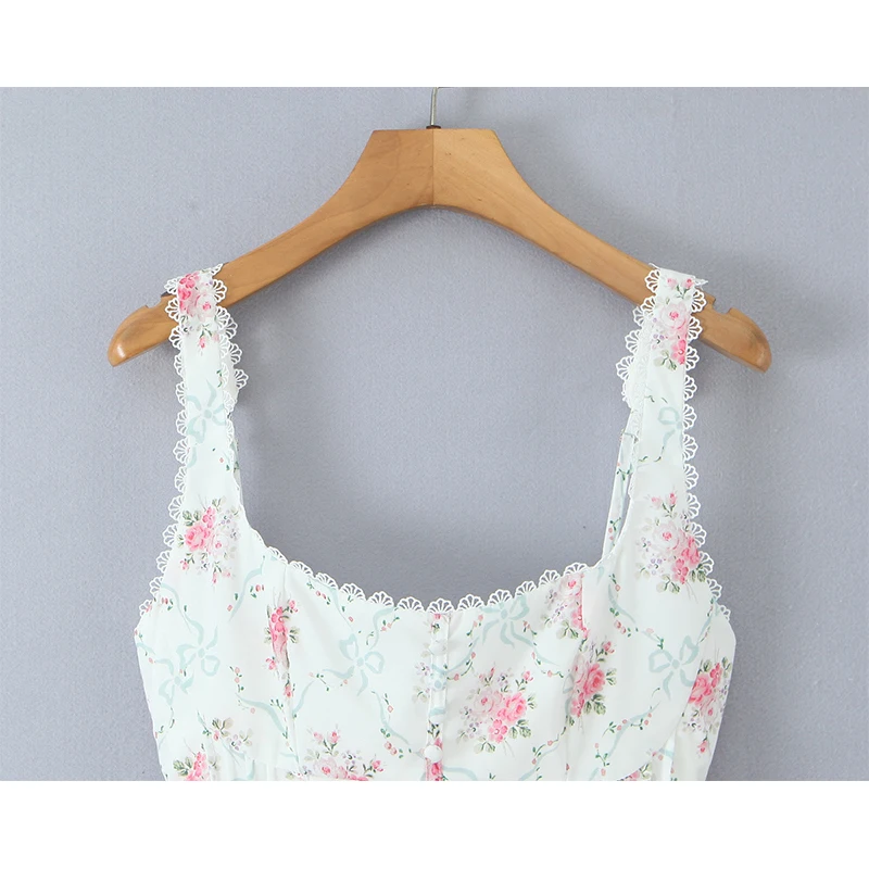 Jastie-minivestido Sexy de encaje empalmado con estampado Floral de rosas para mujer, vestido de verano de cintura baja sin mangas, bata elegante para fiesta de vacaciones