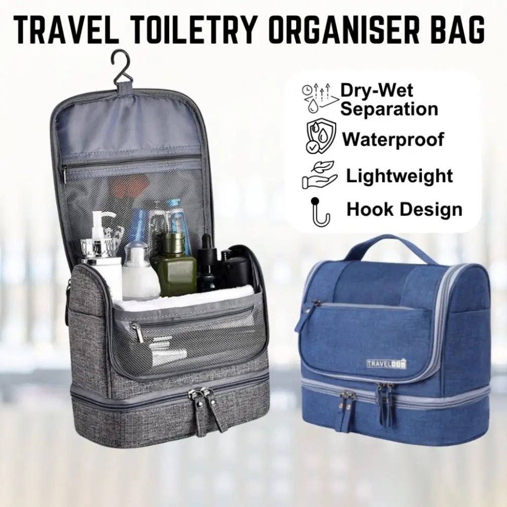 

Solid Color Hanging Makeup Bag Oxford Cloth Multifunctional Cosmetic Bag Dry-wet separation Large Capacity Toiletry Bag Business