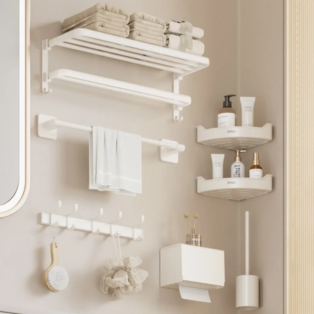 White Space Aluminium Towel Rack Holder Bathroom Wall Shelves Toilet Brush Holders Single Hook Tissue Paper Toothbrush Organiser