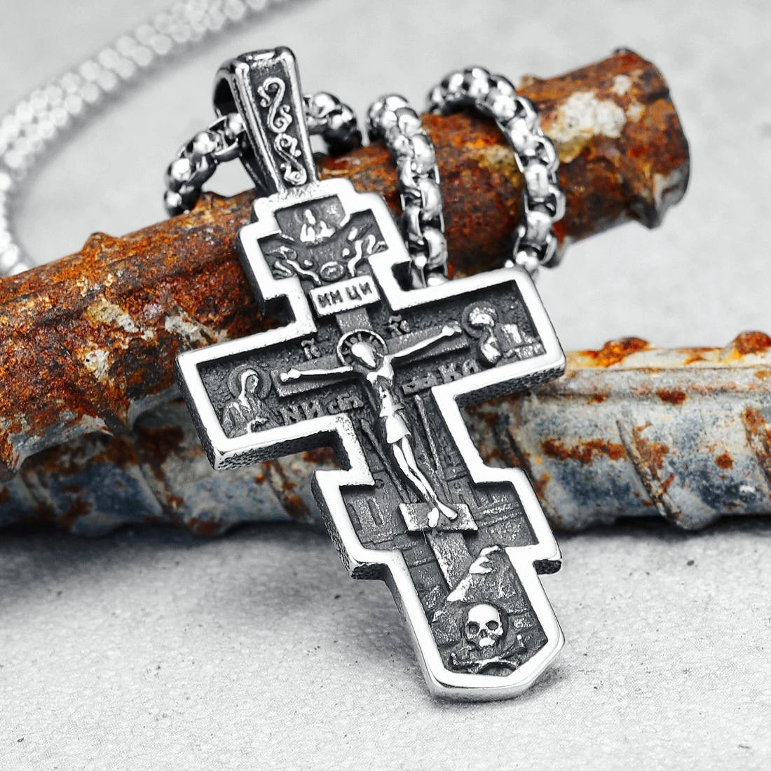 Jesus Cross Pendant Vintage 316L Stainless Steel Men Necklace Retro Chain Religion Rock Belief for Friend Male Jewelry Best Gift