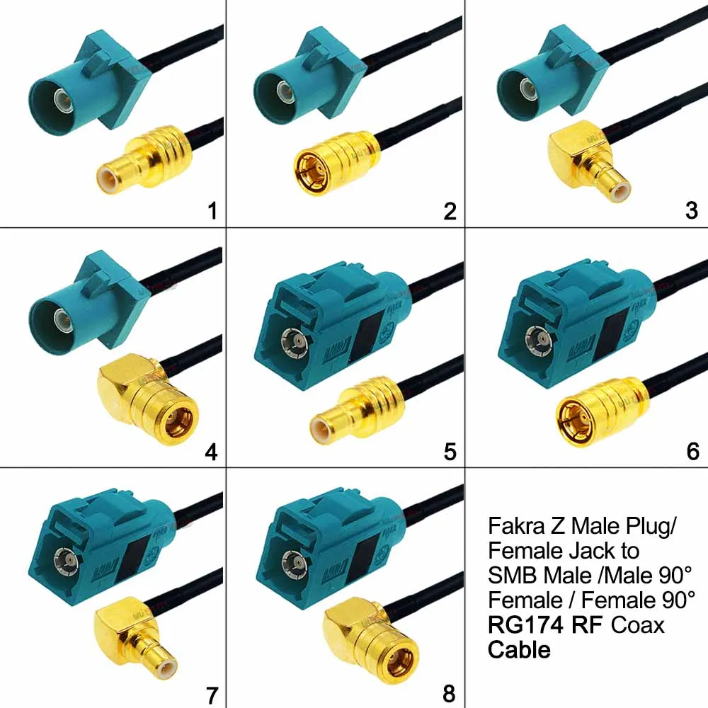 

Universal Water Blue Fakra Z Male/Female to SMB Male Plug Female Jack Connector RF Coax Cable For GPS Antenna Systems 10 CM-15 M
