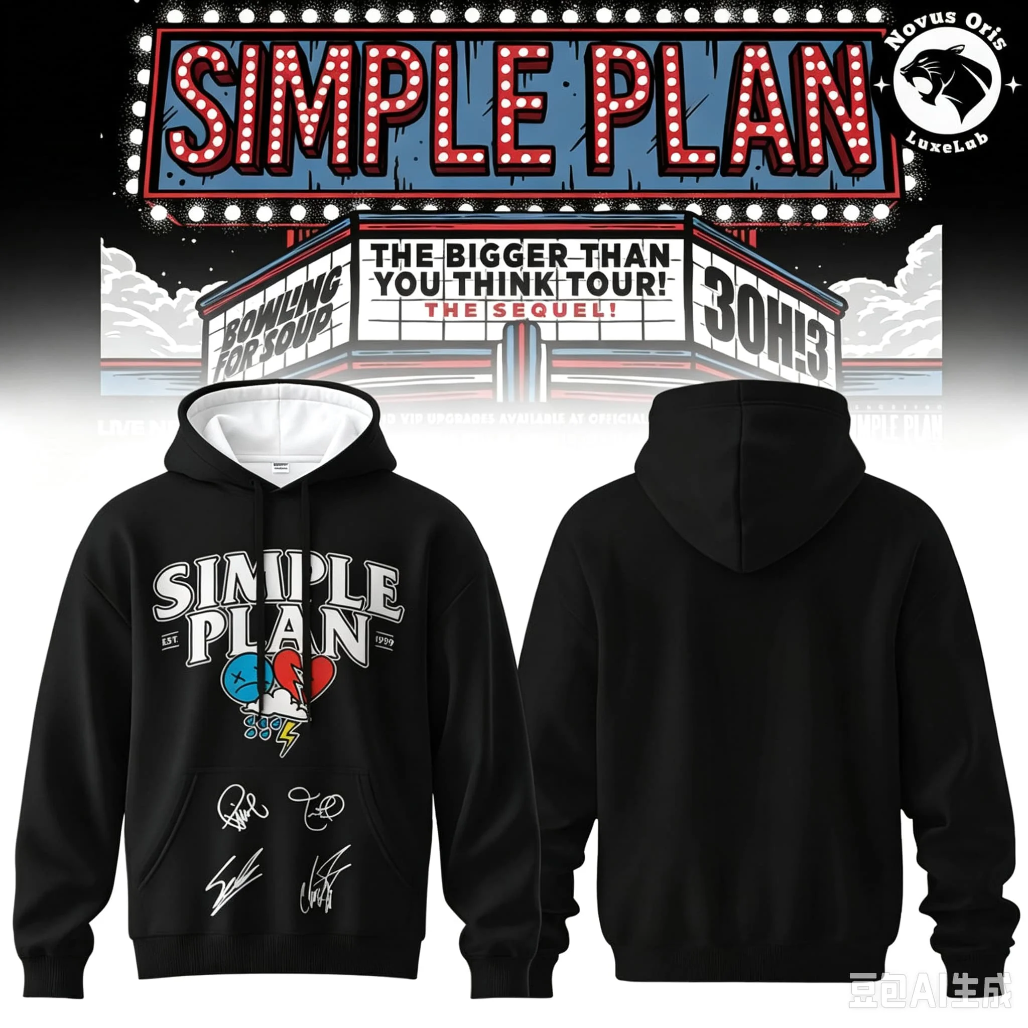 2027 Simple Plan The Bigger Than You Think Tour Pullover Hoodie Men Women Black Hooded Sweatshirt Casual Streetwear