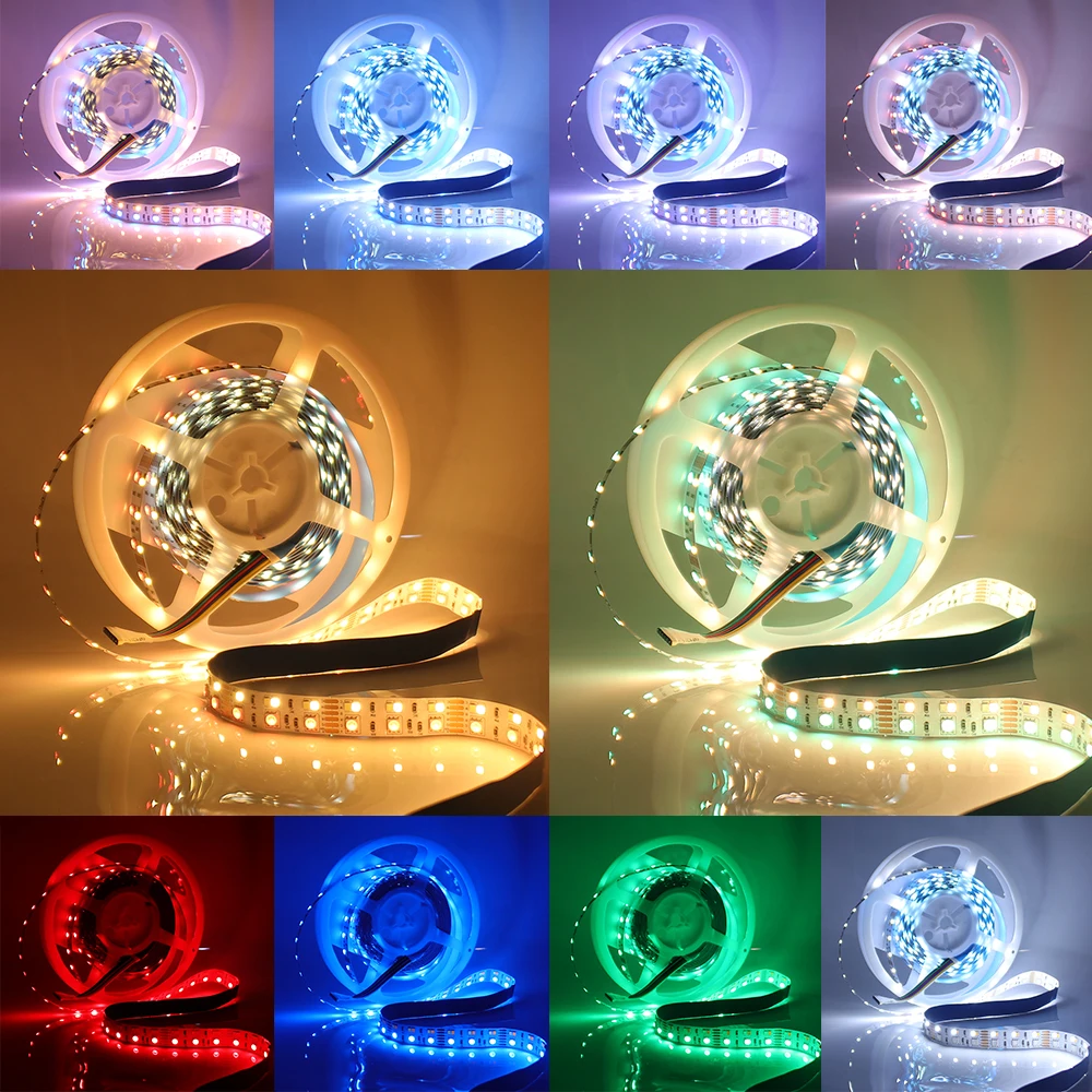 Dc 12V Rgb Cct Led Strip Rgb Wit + Warm Wit 5050 2835 180Leds/M Flexibele Lint Touw Lampjes Eu Us Au Uk Set Met Afstandsbediening