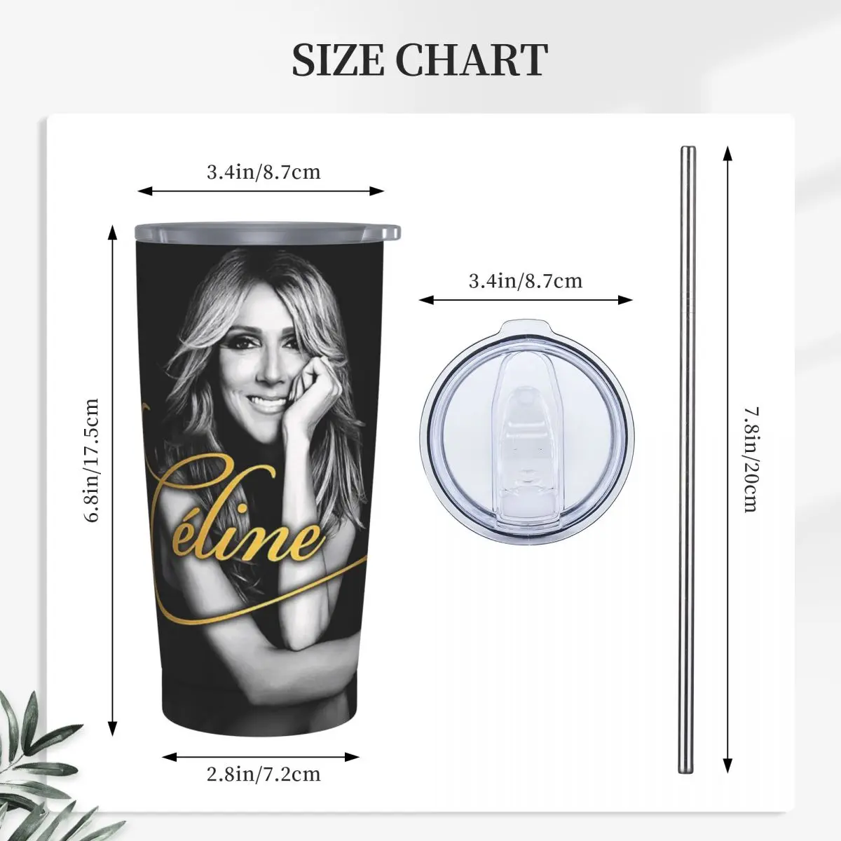 Celine Dion Stainless Steel Tumbler Vacuum Insulated Mug Thermal Cold Bottle Straw With Lid 20oz