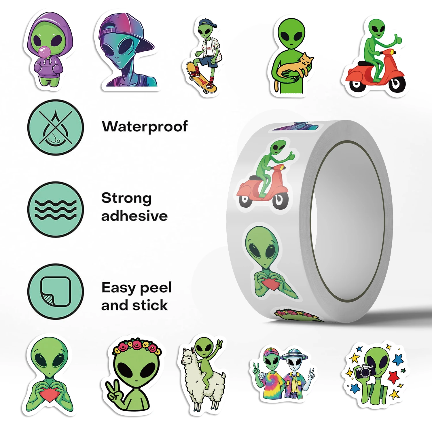 500pcs Cartoon Alien Cute DIY Waterproof Reward Decoration Phone Case Water Cup Guitar Luggage PVC Roll Stickers view 6