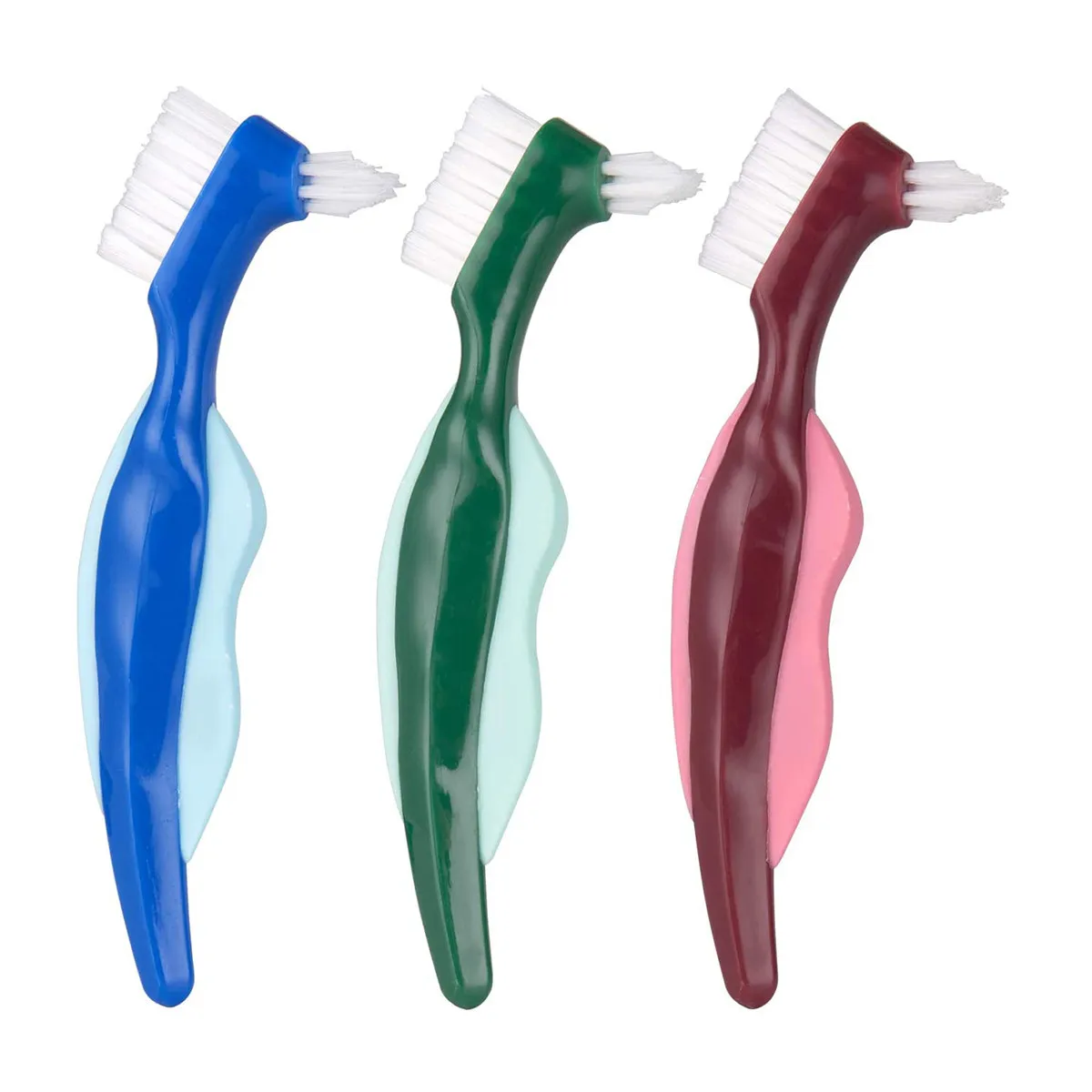 3Pcs Denture Cleaning Brush Double Sided False Teeth Brush with Large and Angled Small Head for Effective Stain Removal