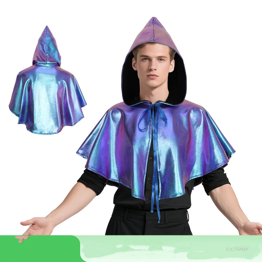 

Hippies Costume Club Party Cosplay Death Cloak Shiny Adult Metallic Holographic Hoodie Cape Carnival Devil Stole Halloween 2025