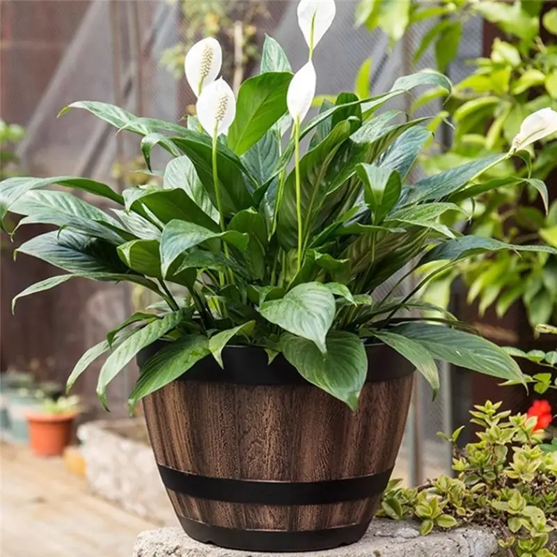 AA94-Flower Pots, Whiskey Barrel Flower Pots, Plastic Flower Pots Imitation Wine Barrel Design,For Garden Plants(3PCS)