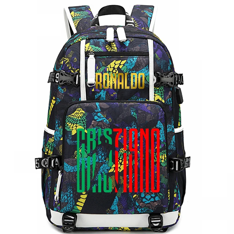 Mochila escolar con estampado de Ronaldo para estudiantes, bolsa de viaje para niños al aire libre