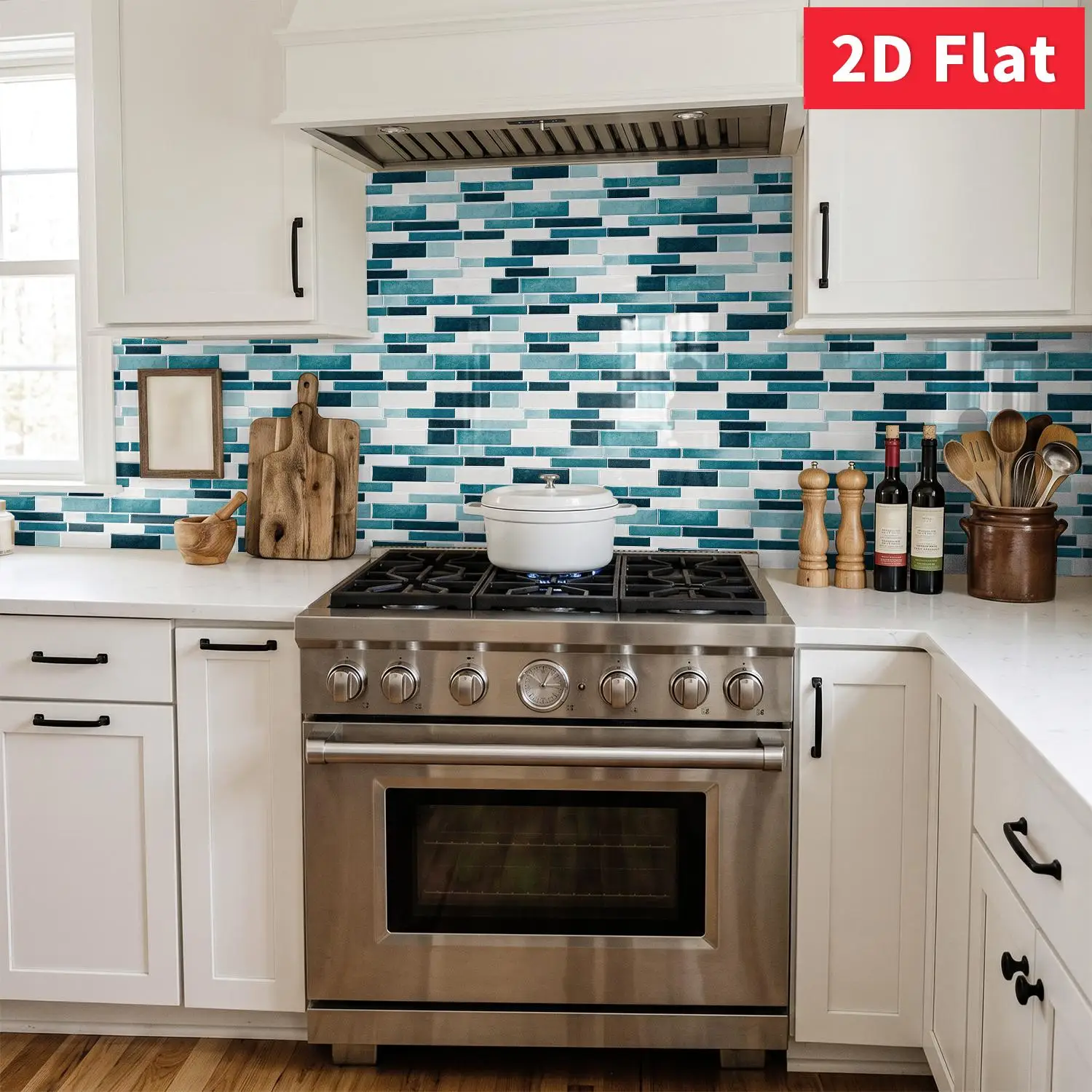 Teal Blue Stone Peel and Stick Tile 12×12 Inch Thick Foam Wall Sticker Anti Splash Bathroom Backsplash