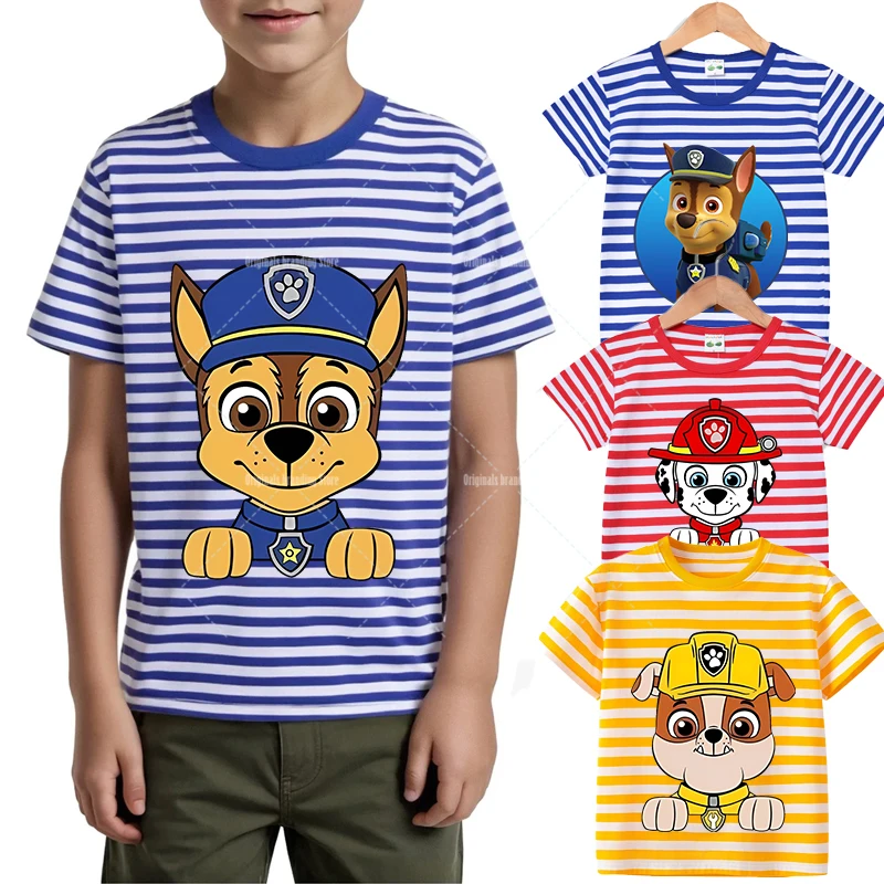 

Paw Patrols Boys Girl Summer Striped T-Shirt Children's Short-Sleeved Baby Thin Section Half-Sleeved Bottoming Shirt Casual Wear