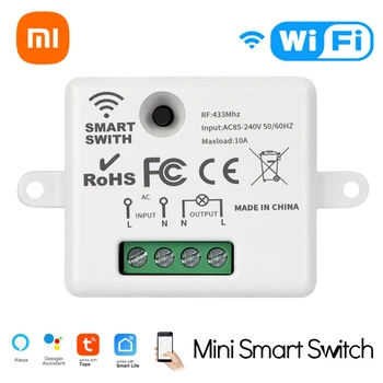 Xiaomi kablosuz Wifi akıllı anahtarı işık 433Mhz RF duvar paneli anahtarı App uzaktan kumanda Mini röle alıcı 220V ev Led işık