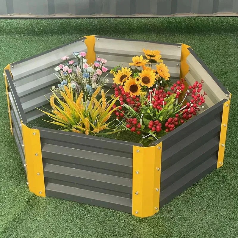 Verzinktes Bett für den Außenbereich, sechseckiges Blumenbeet, Blumentopf, Balkon, Gemüse, Blumenbeet, Pflanzkiste