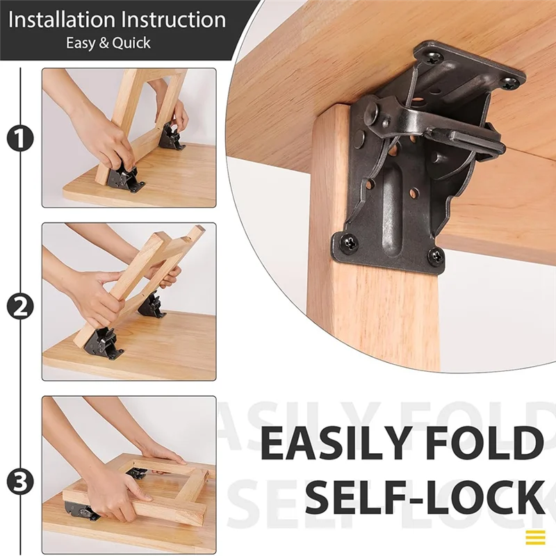 AB41-4 Pack Folding Brackets, Self-Lock Hinge With Screws For Folding Table Legs, Lock Extension Support Bracket Bed Legs