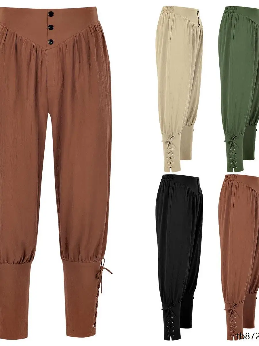 

New Men's Casual Pants with Belt Fast Dry Middle Age Pirate Ship Design Autumn Season Polyester Fiber Long Trousers