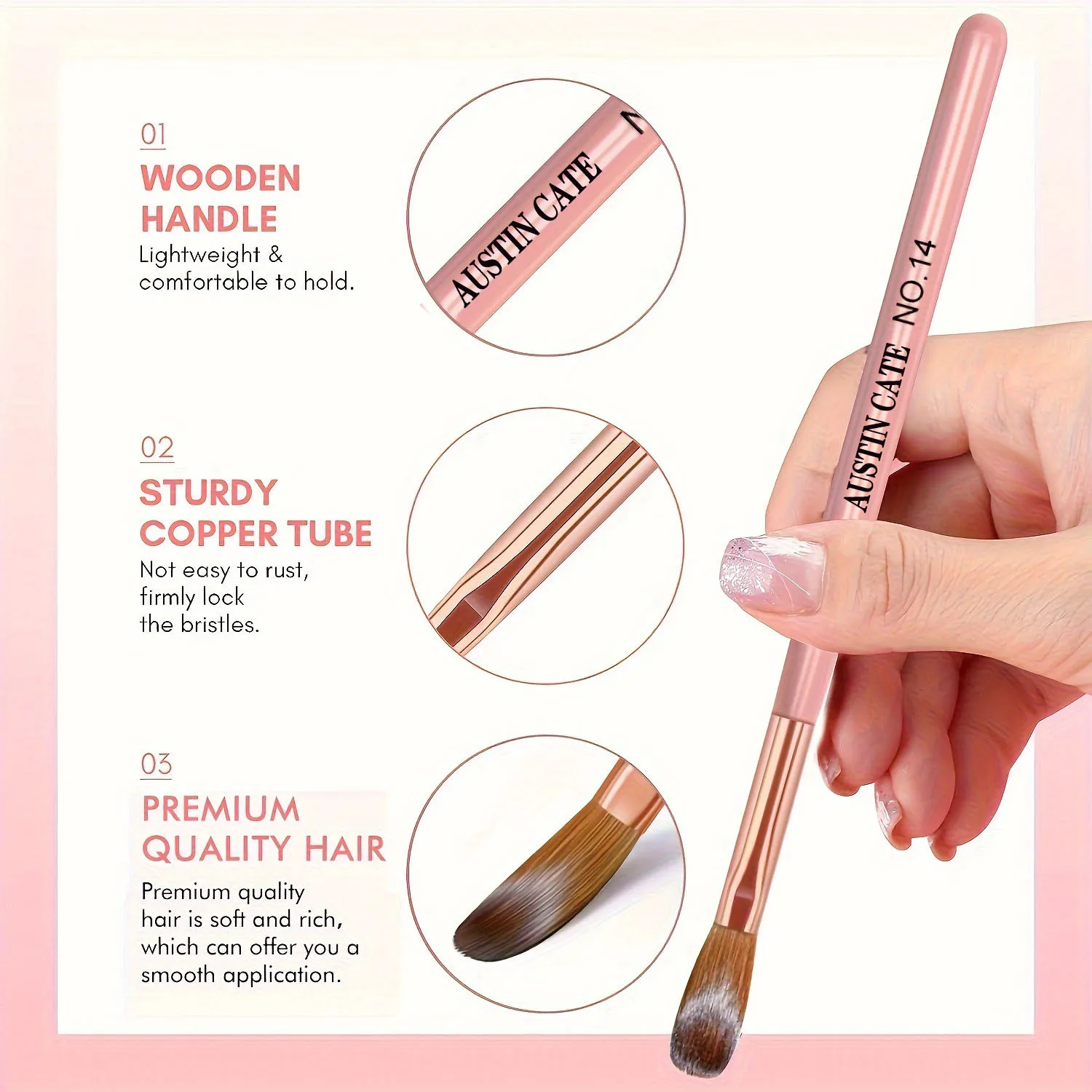 3Pcs/set Acrylic Nail Brush Size 8/12/14# Rosegold Nail Brushes Acrylic Powder Nail Extension 3D Nail Carving DIY Manicure Tool#