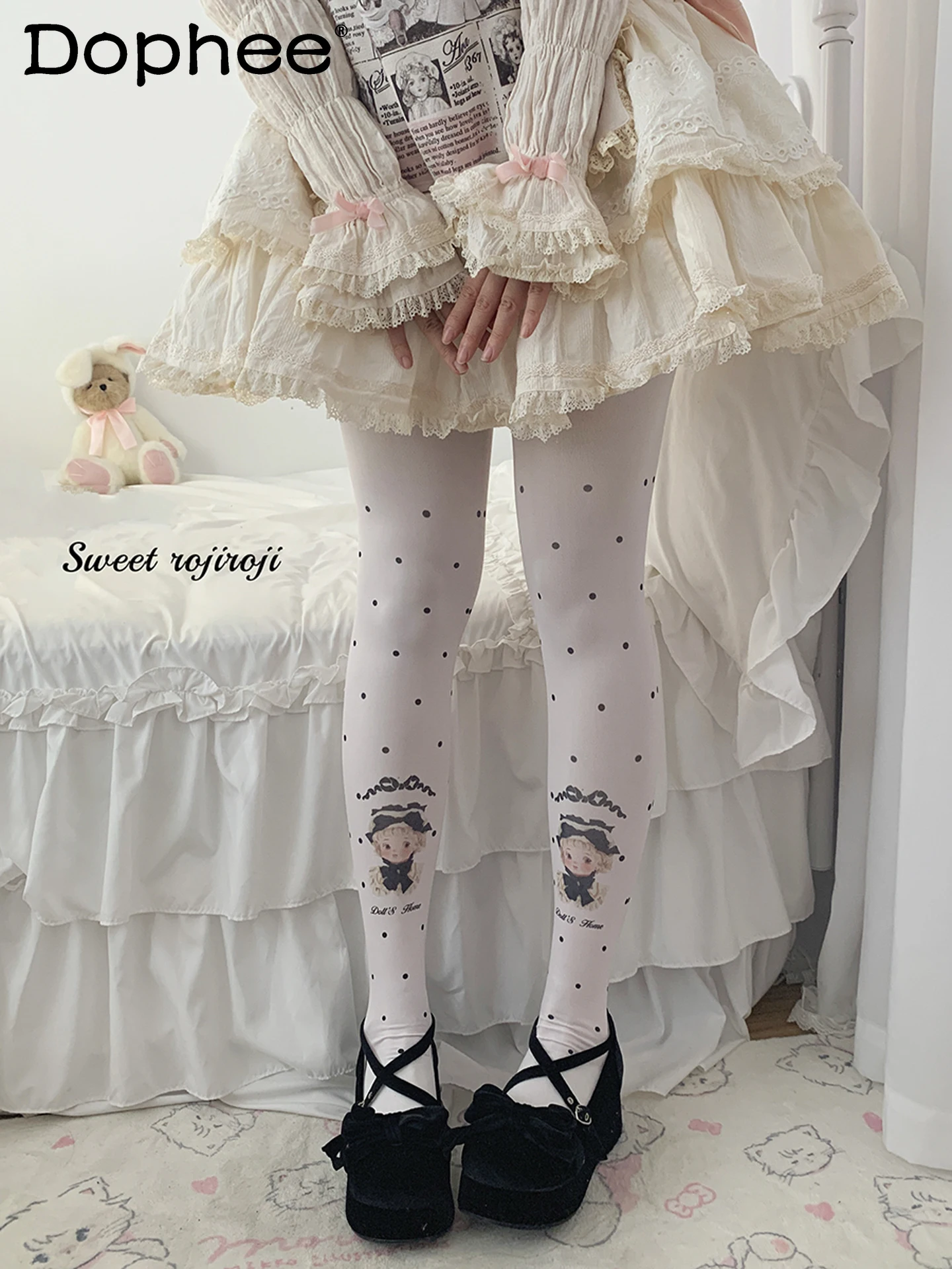 

Japanese Original Lolita Autumn Winter Pantyhose Velvet Print Sweet Girl Cute Doll Feel Tights
