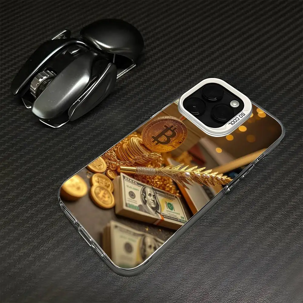 Gold Cash Art Phone Case For iPhone17,16,15,14,13,12,11 Plus,Pro Silver White Matte Shockproof Cover