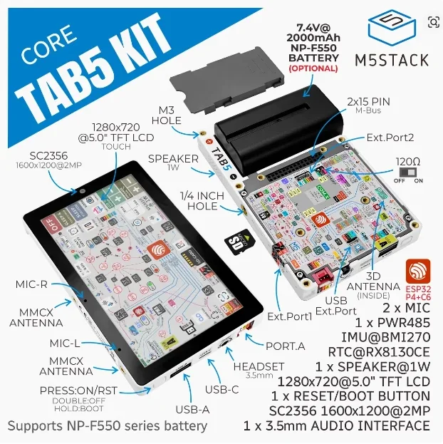 オリジナルM5Stack TAB5ポータブルインテリジェントIoT端末 ESP32-P4+ESP32-C6 バッテリーなし