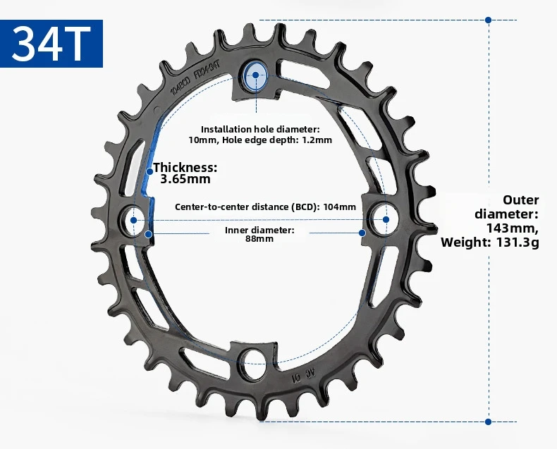 Black Narrow Wide Single Chainring 32 34 36 38 40T 104BCD Chrome Alloy Steel For Mountain Bike Crankset Sprocket Replacement
