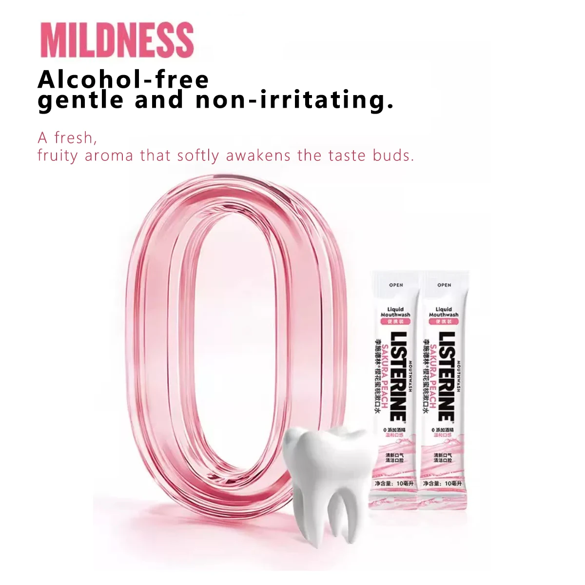 LISTERINE ON-THE-GO SAKURA & PEACH ALCOHOL FREE MOUTHWASH PACKETS,Refreshing Liquid,Smooth Liquid,Light Watery Feel,Easy Swish