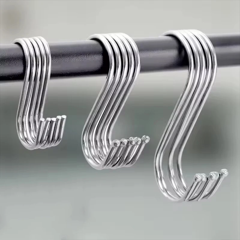 5/10Pcs S-Shape Hook Stainless Steel Clothes Bags Towel Plant Hanging Rack Multi-function Kitchen Bedroom Railing S Hanger Hooks