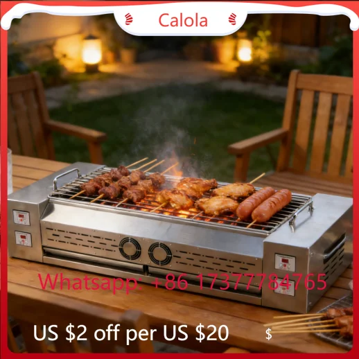 Electric Outdoor Barbecue Grill, Durable Commercial Manual Desktop BBQ Grill for Business &Home