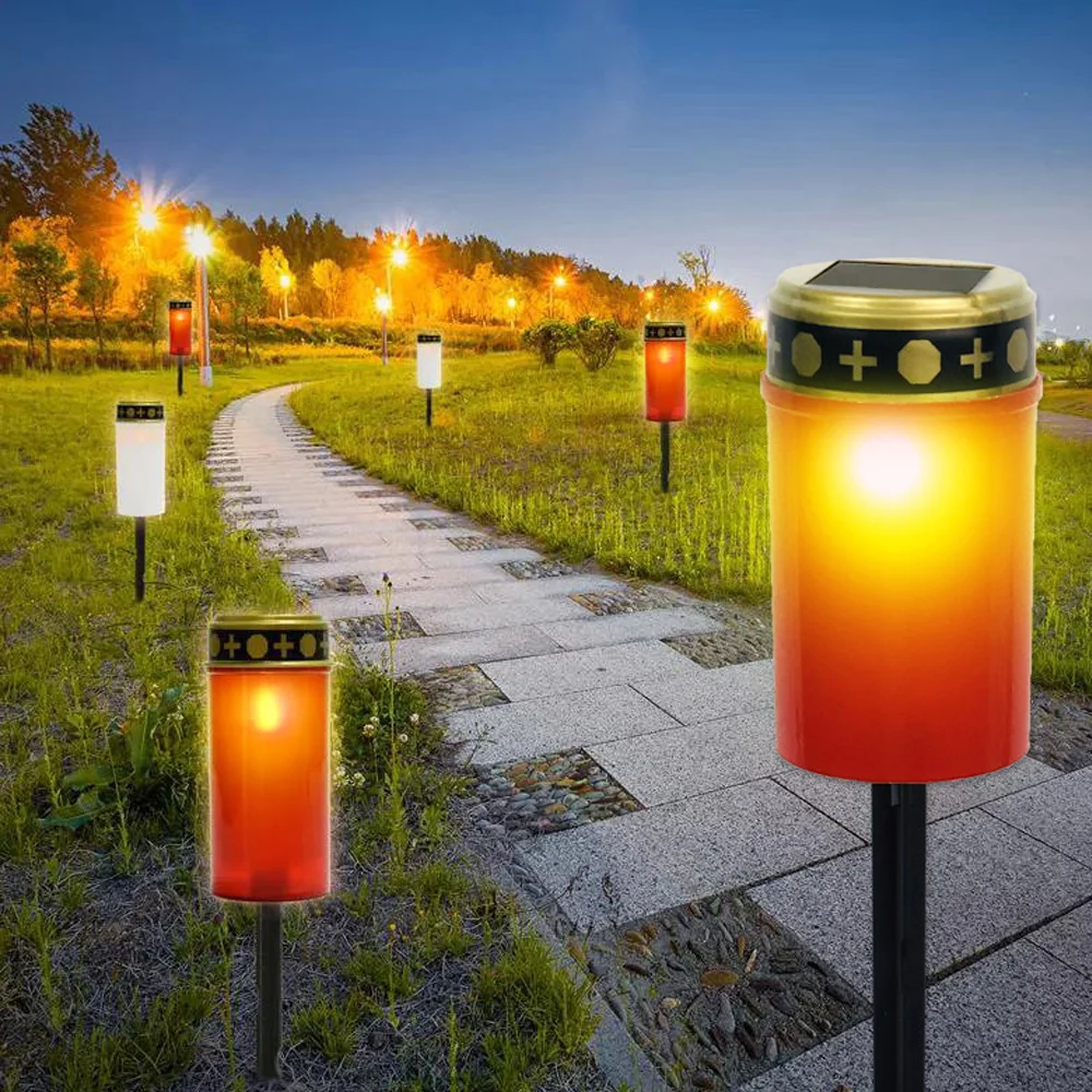 

Solar Powered Candle Light Cemetery Ritual Electronic LED Candle Lamp Flameless Solar Energy Decorative Tea Light
