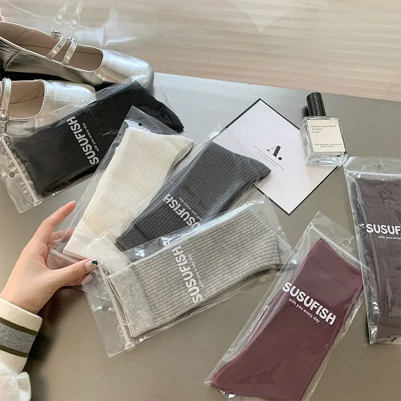 6 pares feminino extra largo superior solto encaixe meias de algodão algodão macio cor sólida