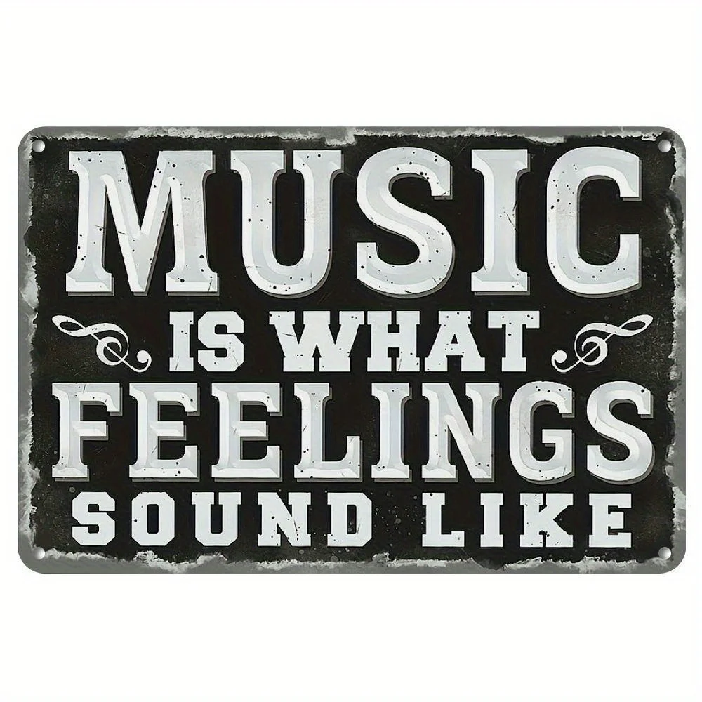 2D flat, retro music metal signage -What does music feel like sound quote, waterproof and dustproof wall art, suitable for homes