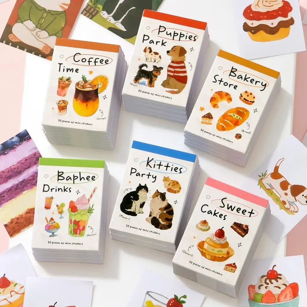 50Pcs Self Adhesive Mini Art Stickers Cute Style Cartoon Pattern Scrapbook Stickers Scrapbook Decorating Decorative Stickers