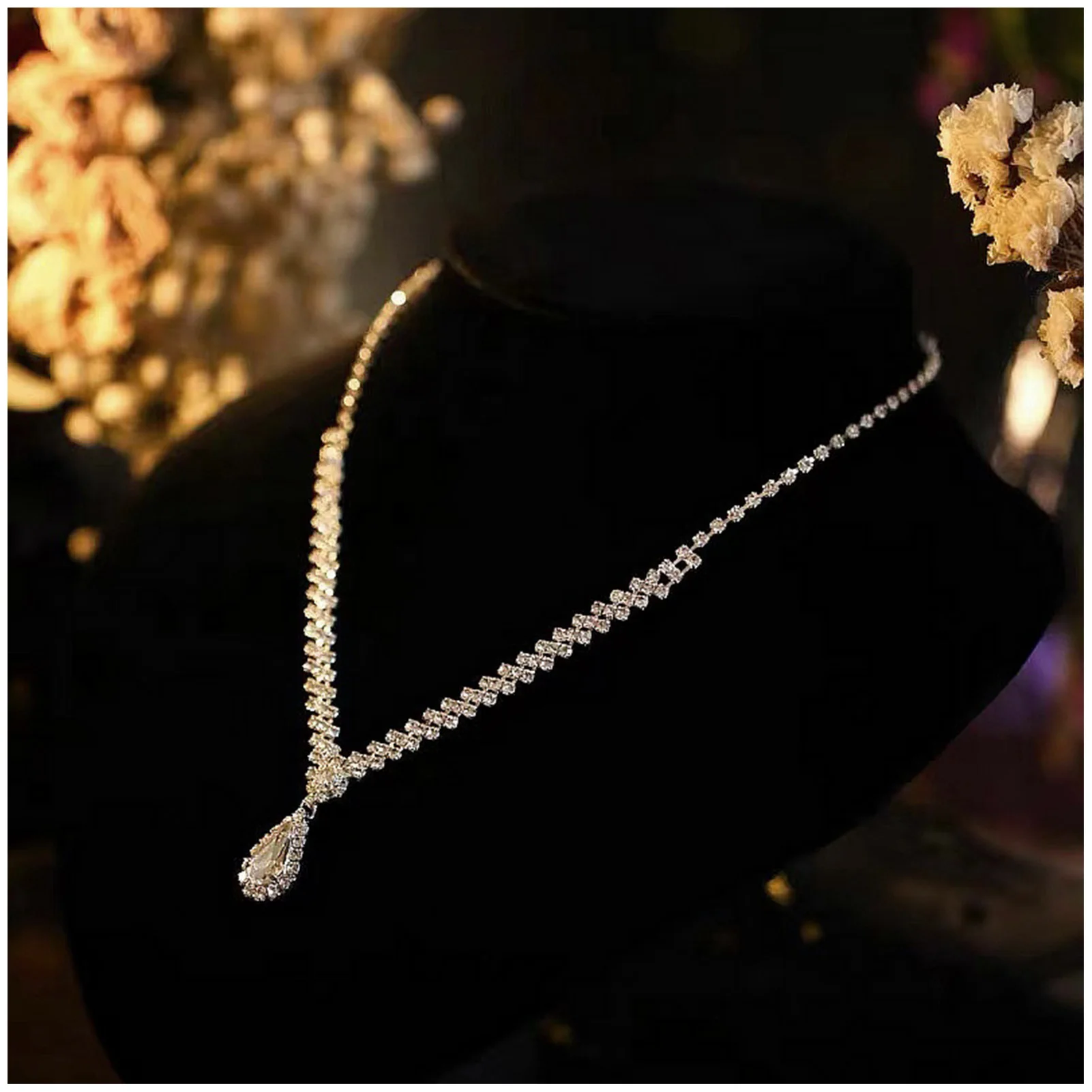 Luxurious Necklaces Dangling Earrings  Jewelry 2Pcs with Sparkly Rhinestone for Banquet Gown Dresses Skirts