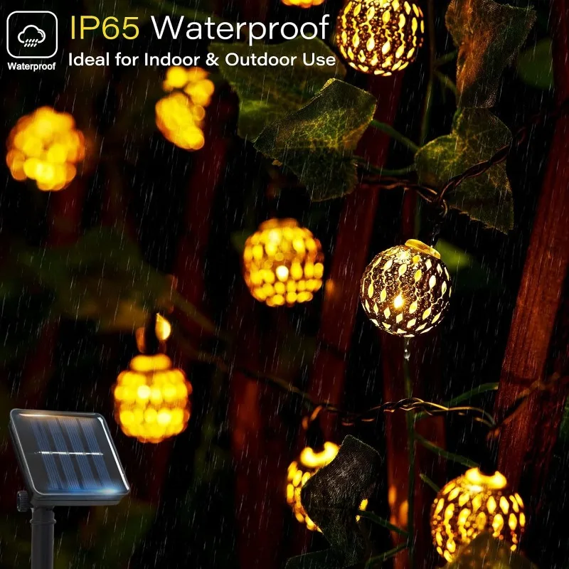 في الهواء الطلق الشمسية المغربي الكرة سلسلة ضوء-50/30/20 LED الجنية الخفيفة، 8 طرق، لحديقة سياج حزب عيد الهالوين زينة عيد الميلاد