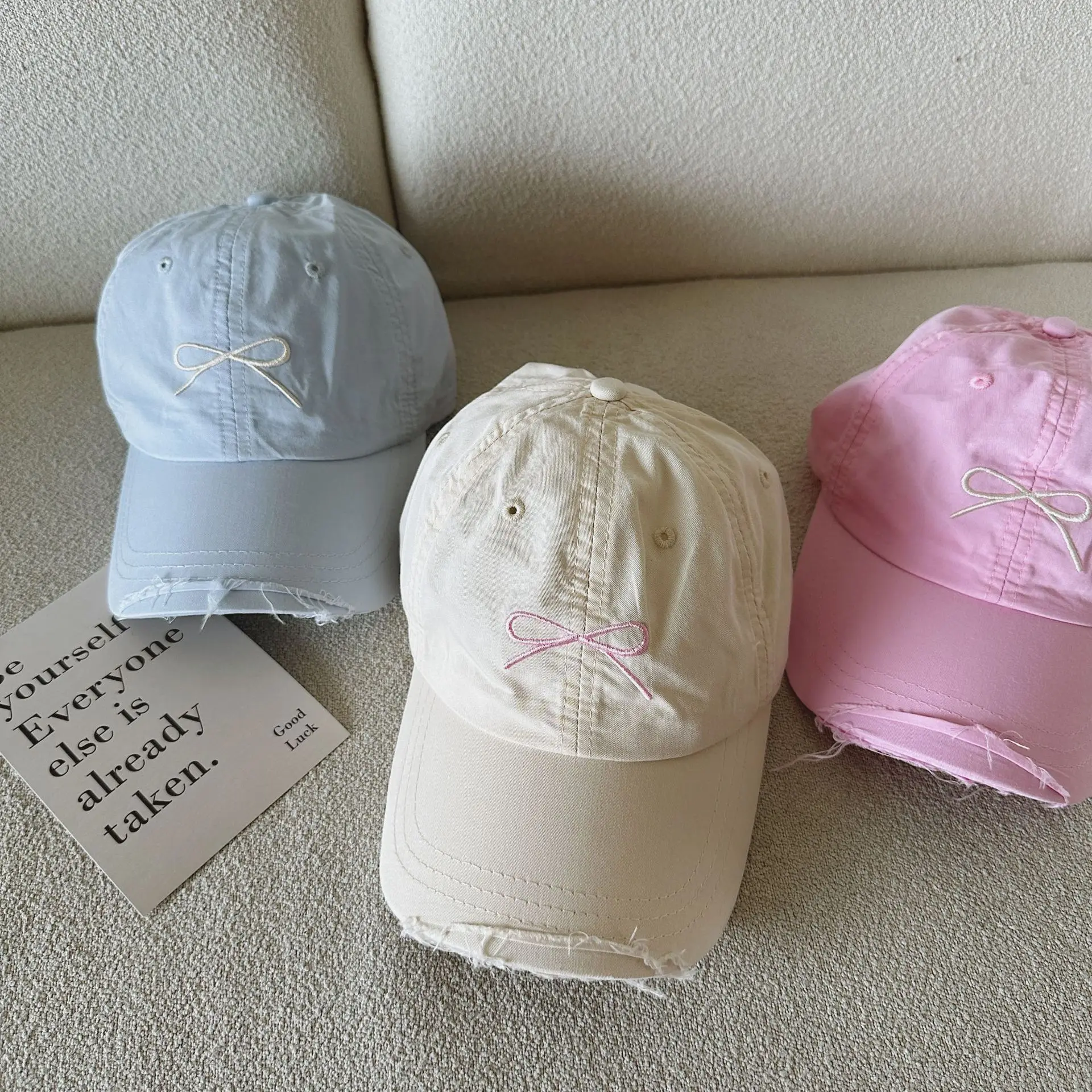 

Solid Color Embroidered Bow Baseball Caps Spring Lightweight Breathable Girls Toddler Bow Sun Hat Adjustable Sun Protection Hat