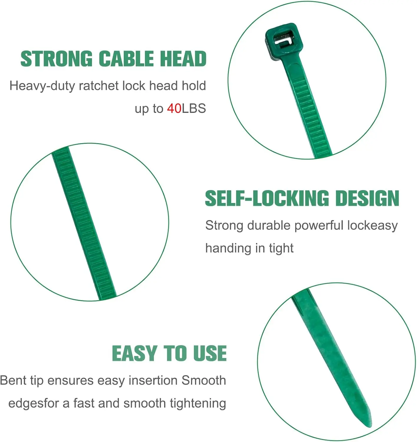 100 قطعة 20 سنتيمتر العلاقات النايلون الأخضر البريدي الثقيلة الذاتي قفل كابل العلاقات ، 40 رطل قوة ، إدارة الأسلاك متعددة الأغراض