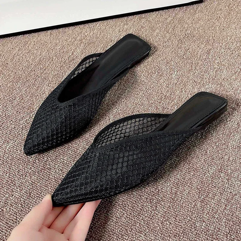 Woman Mules Shoes Outdoor Women Slippers Female Square Toe Shallow Low-heel Casual Sandals Comfortable Flip Flops Big Size 43