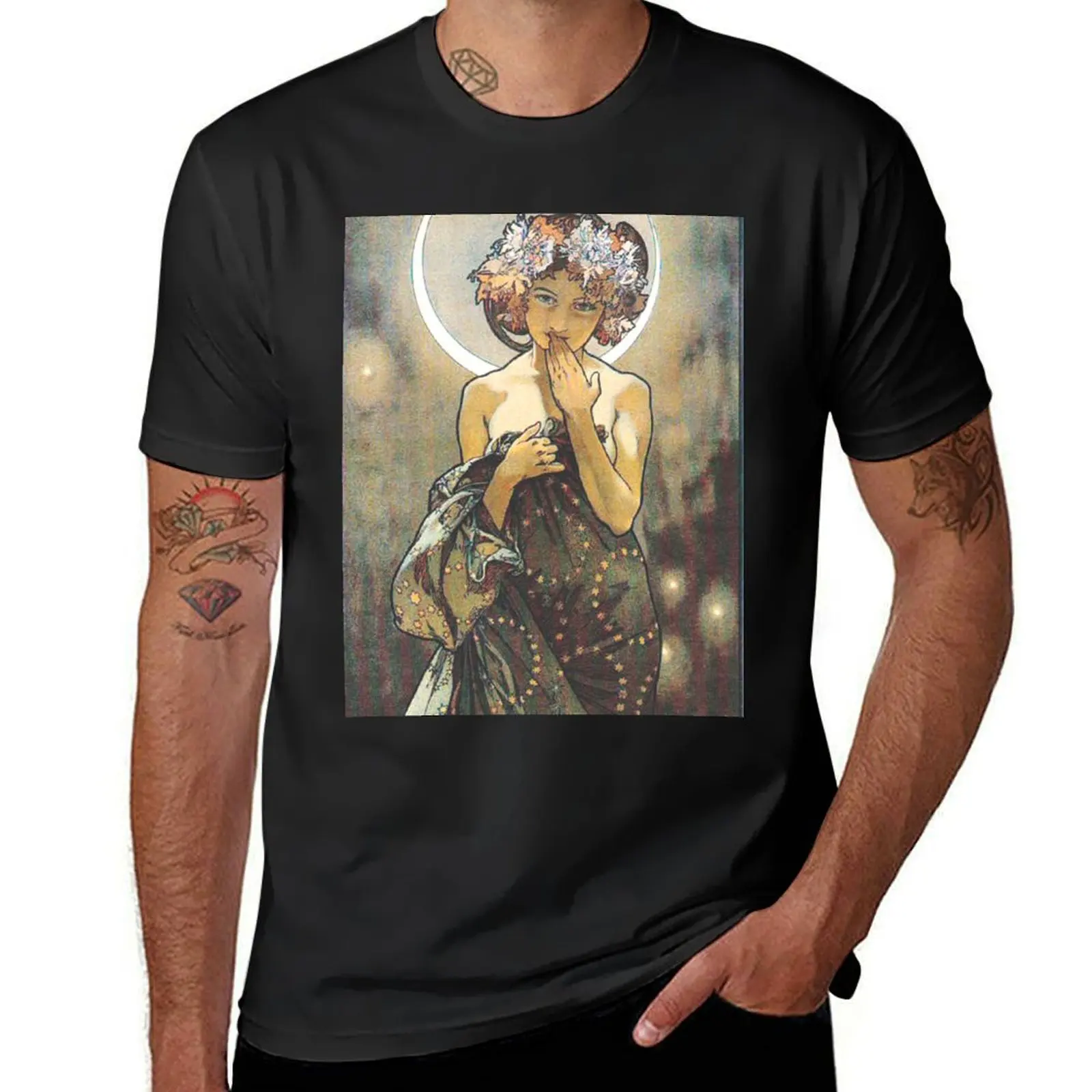 

HD. The Moon and the Stars, (number 1 from serie of 4) by Alphonse Mucha (1902) HIGH DEFINITION T-Shirt sports fans mens t shirt
