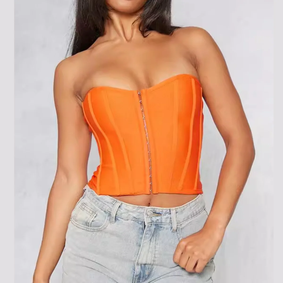 Y2k Clothes Strapless Off Shoulder Corset Tank Crop Tops Summer Camisole Female Fashion Bustier Tube Top Boned Fitted Streetwear