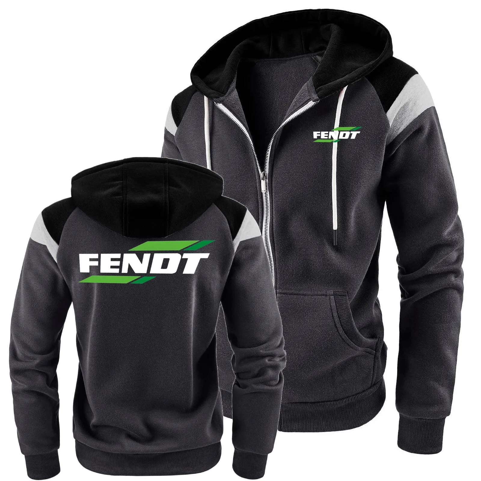 Moletom masculino trator FENDT moletom com capuz masculino jaqueta bloco contraste roupas esportivas casaco com capuz de lã à prova de vento