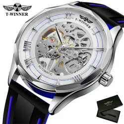 Winner 357 Men's Mechanical Watch 3Bar Waterproof Silicone Strap Casual Wristatches Man Clock New Hand Wind Nice Gift