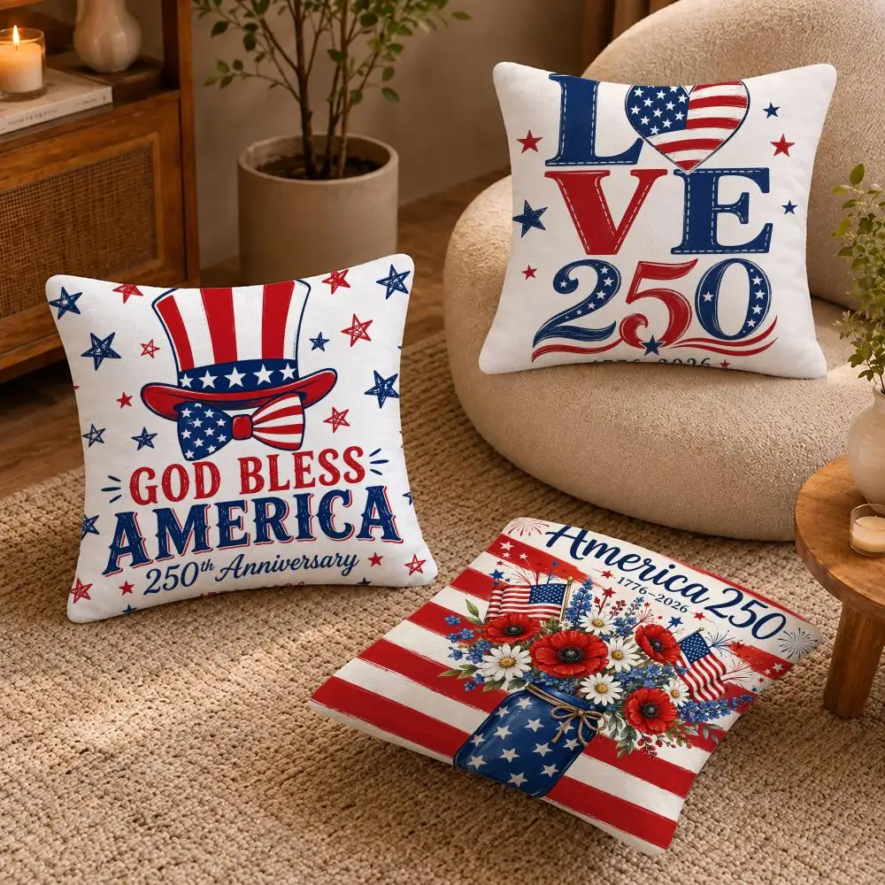America 250th Anniversary Cushion Cover Short-Plush Cushion Cover Pillowcase — Suitable for Sofas Bedrooms and Home Decor