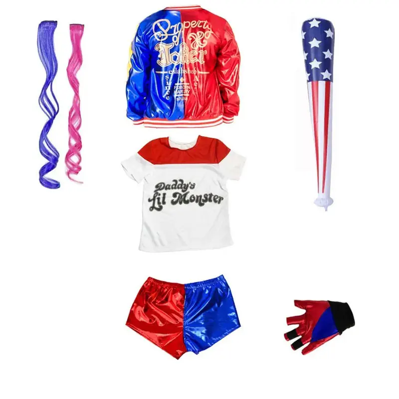 Girls Squad Monster Shirt Quinn Costume Printed Harley Jacket Shirt Pants Glove Quinn Cosplay Halloween Costume