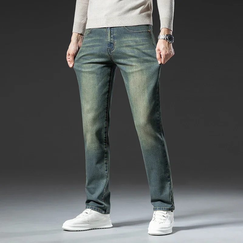 

Sulee Premium Jeans Men's Autumn 2023 New Elastic High End Business Casual Old Vintage Straight Leg Jeans