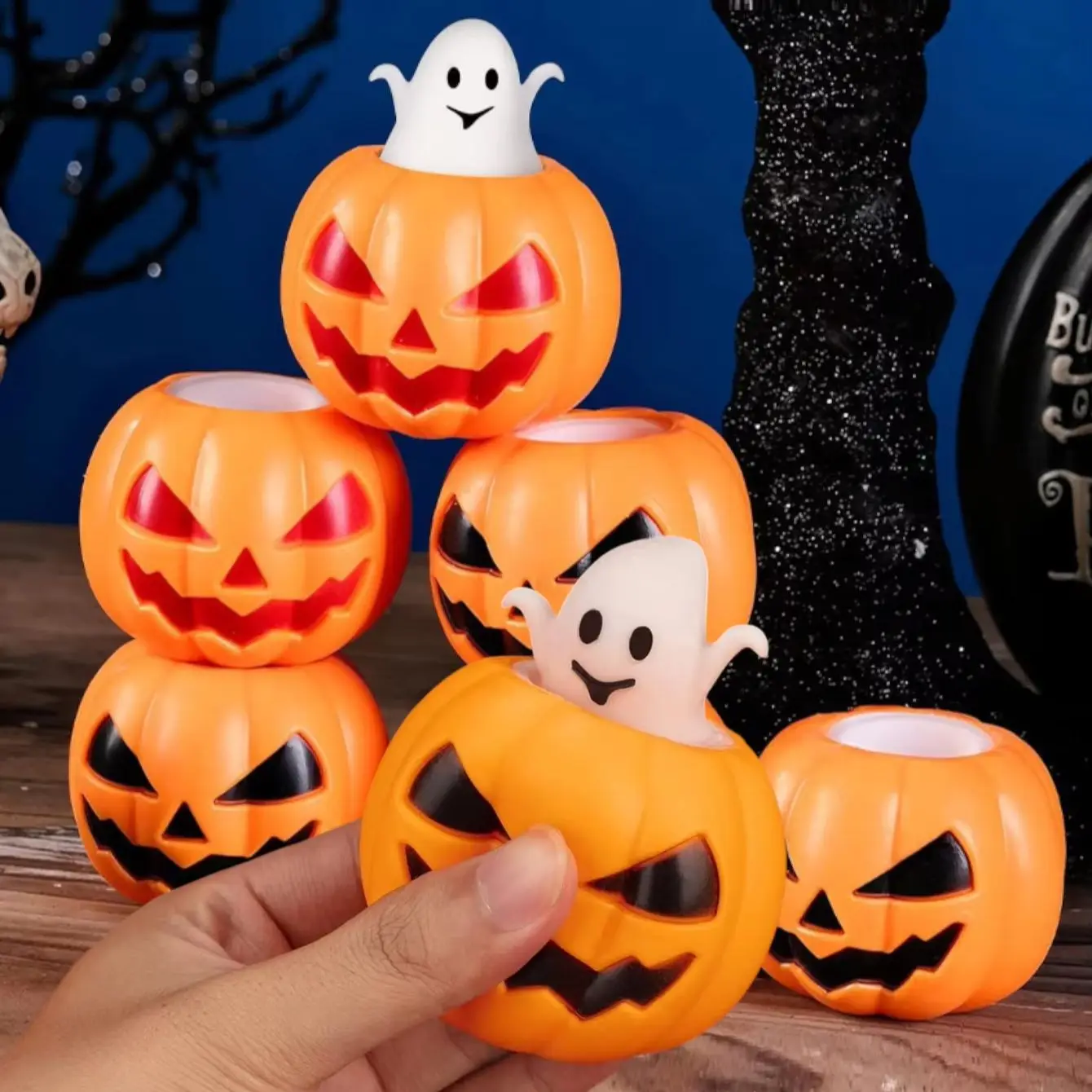 

Halloween Pumpkin Ghost Squeeze Toy Stress Relief Pinch Fidget Toy for Kids Party Favors Treat Bags Fillers and Gifts